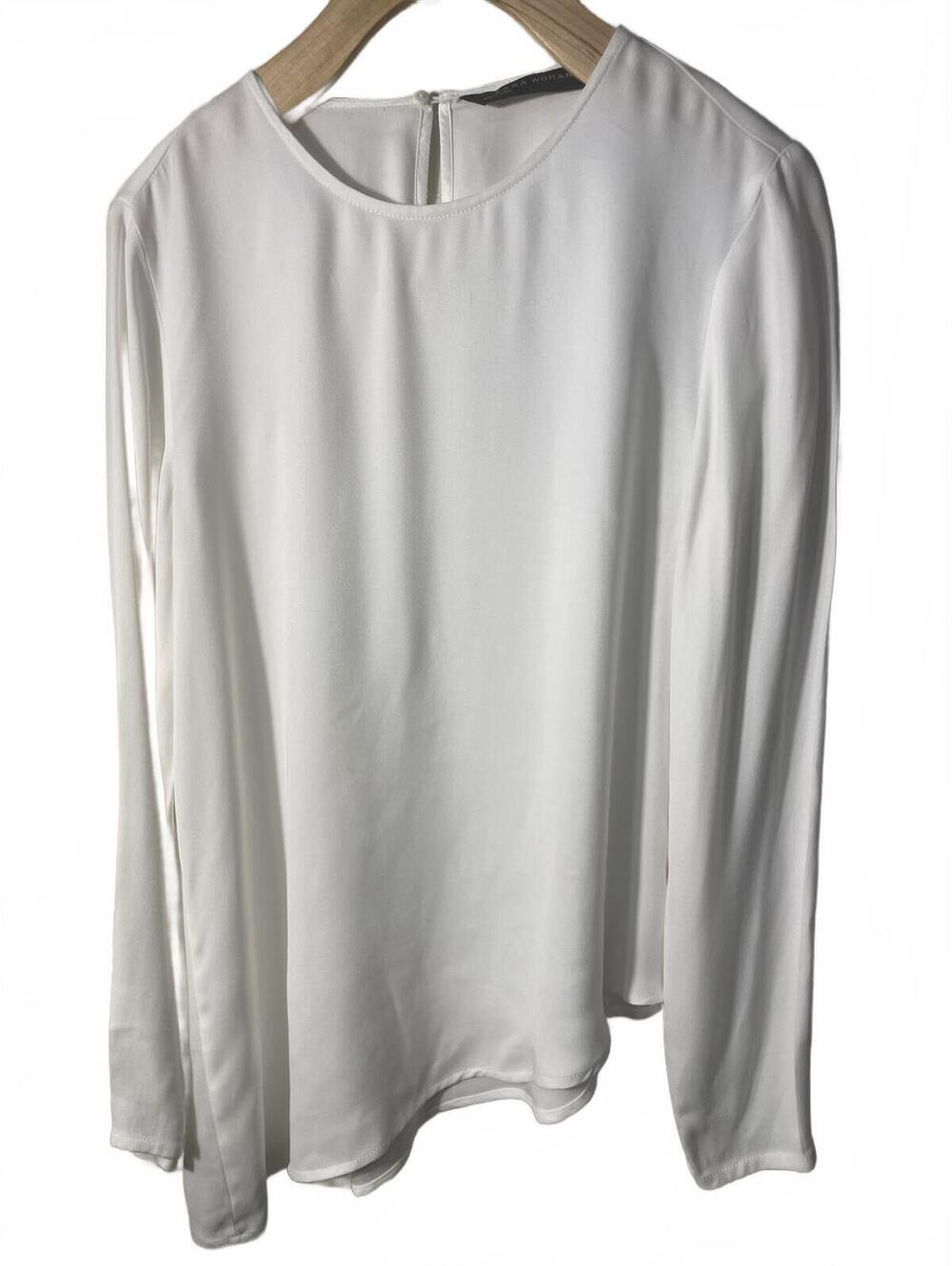 ZARA Woman Long Sleeve Blouse Womens Size Small White Fall Romantic Coquette